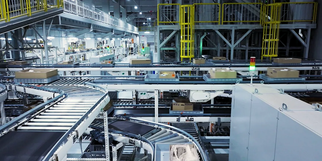 Automated conveyor and material handling system in operation