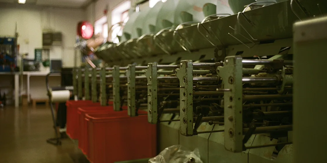 Textile manufacturing machinery in a weaving mill